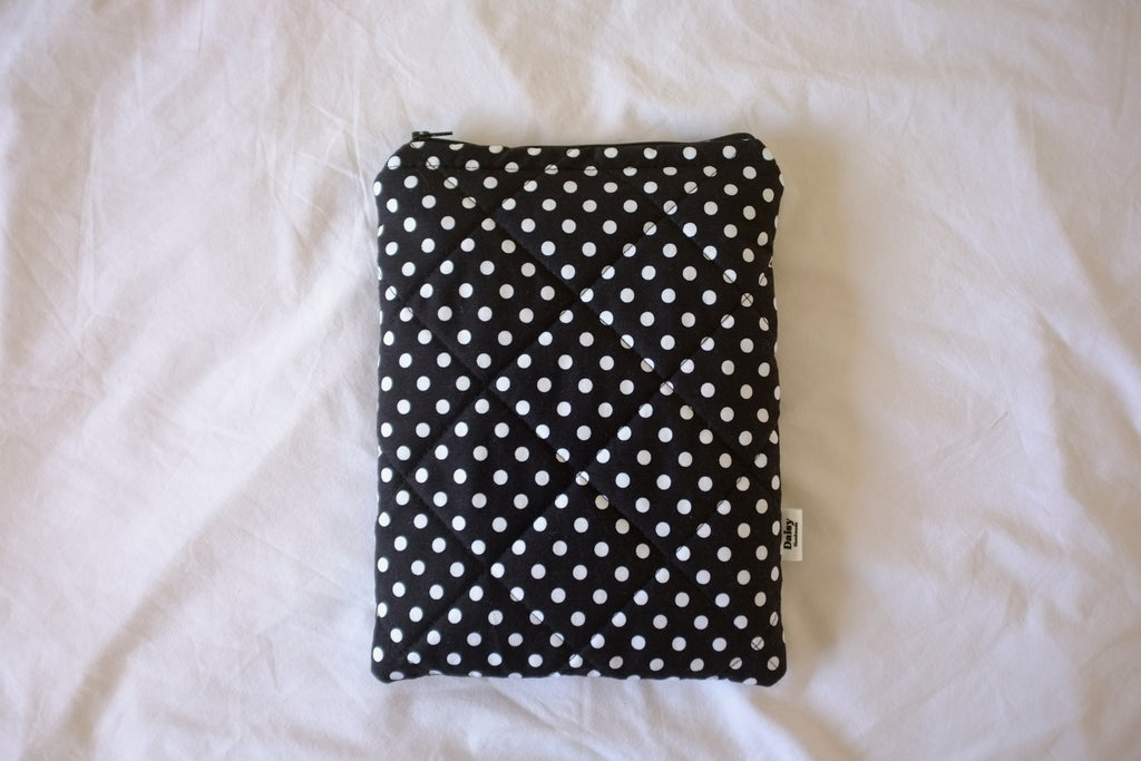 Quilted black polka dot book sleeve