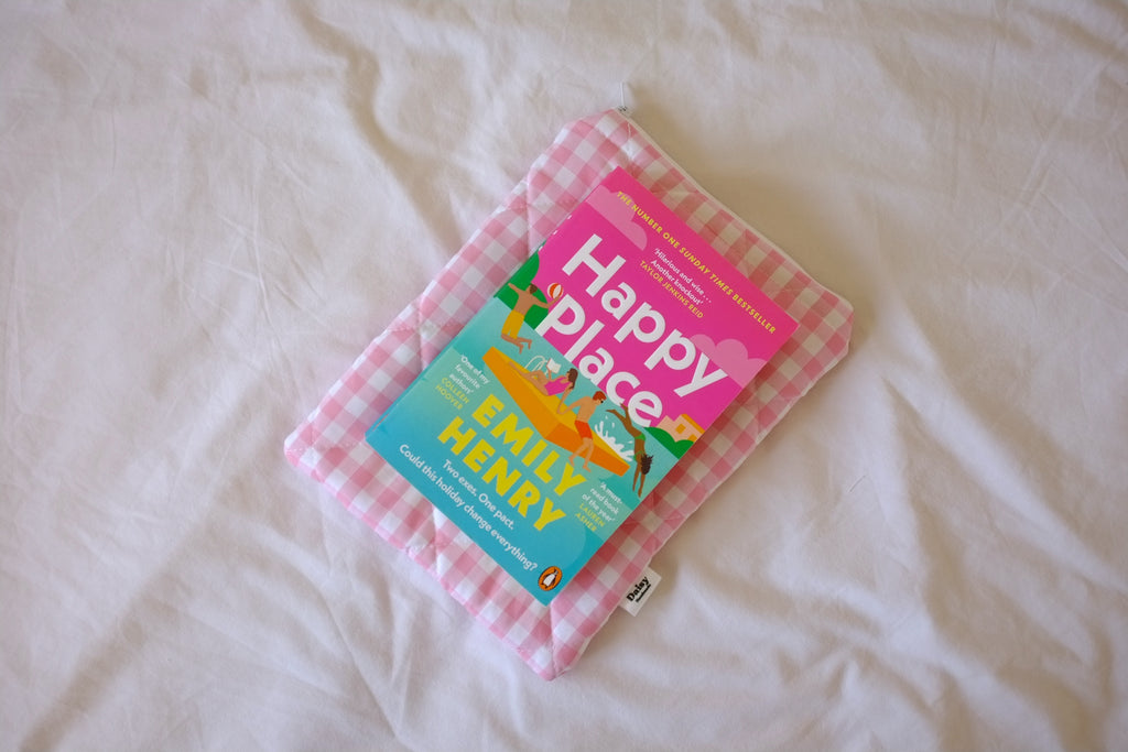 Quilted pink gingham book sleeve