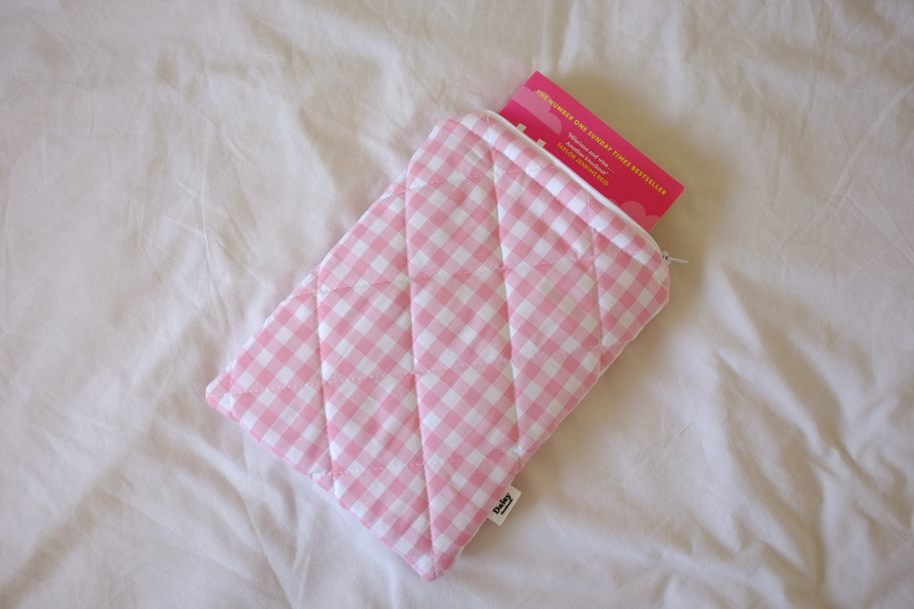 Quilted pink gingham book sleeve