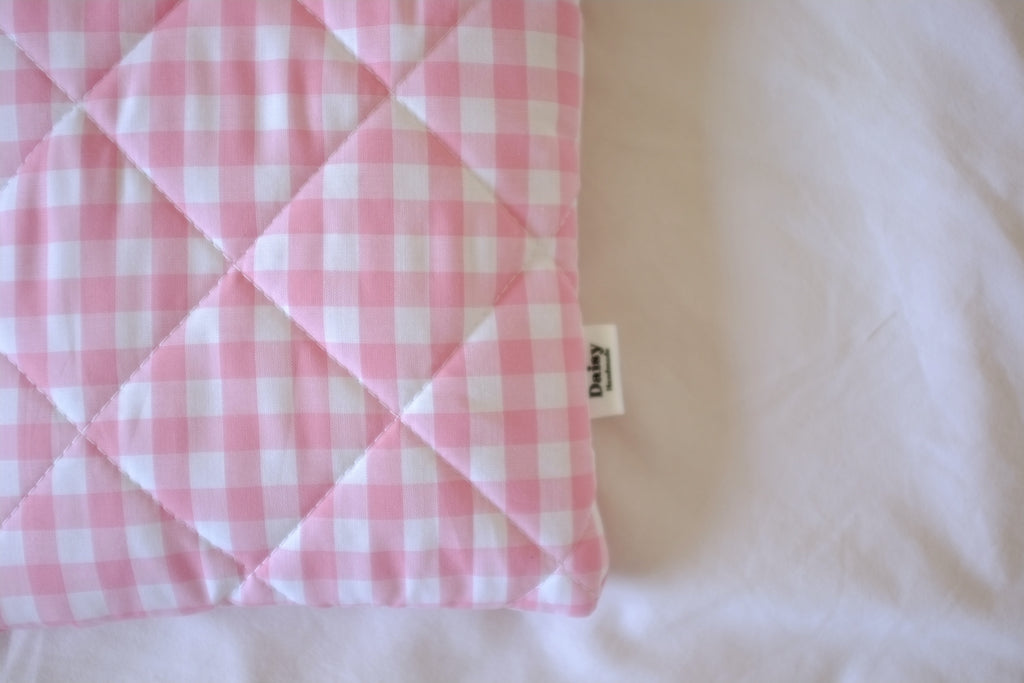 Quilted pink gingham book sleeve