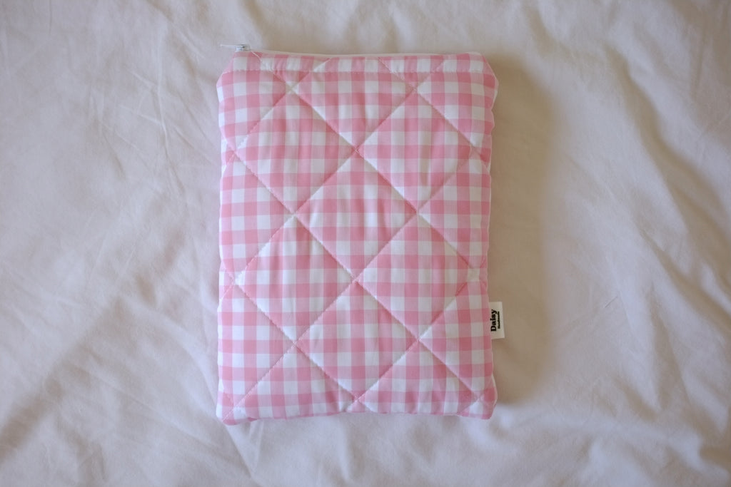Quilted pink gingham book sleeve