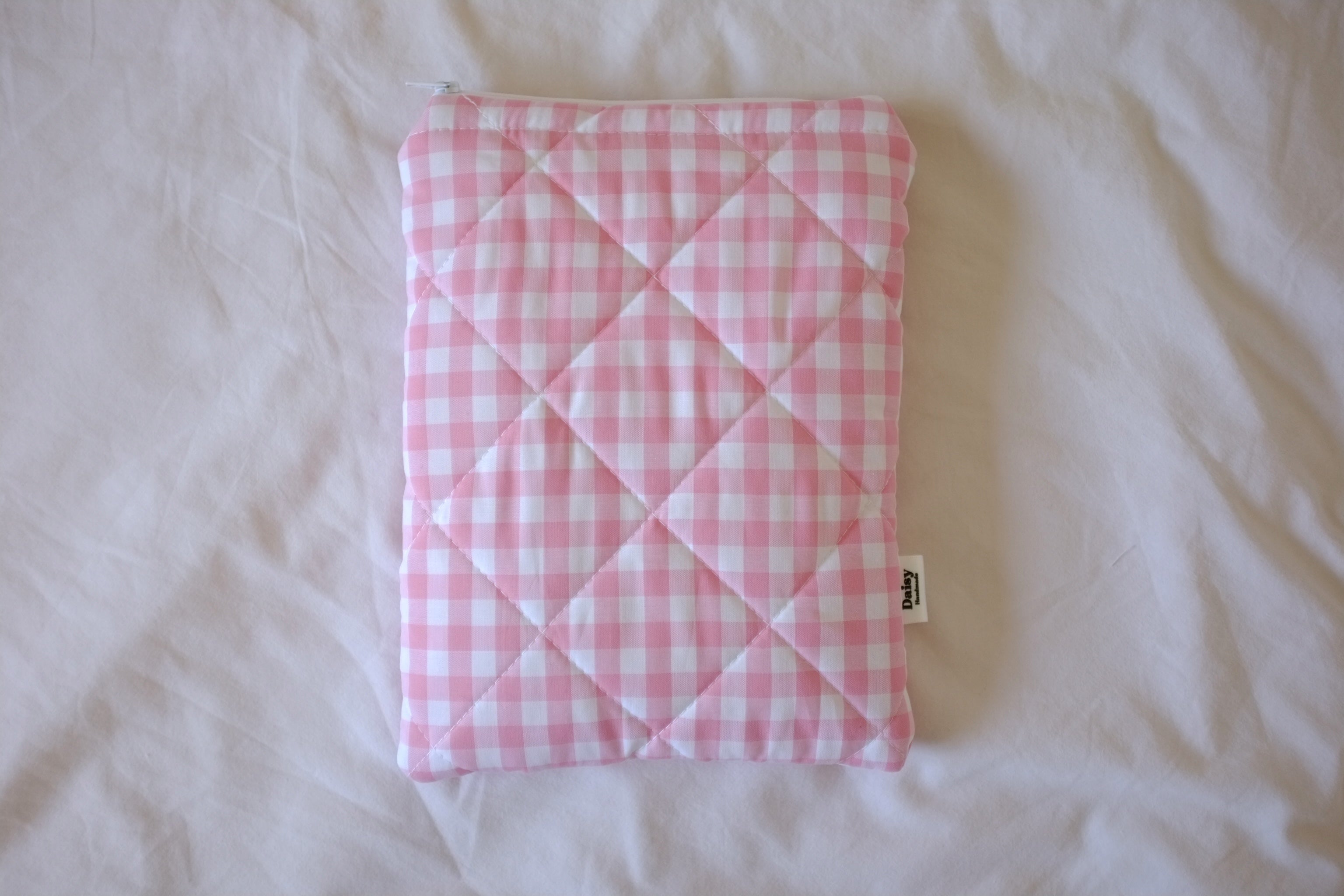 Quilted pink gingham book sleeve