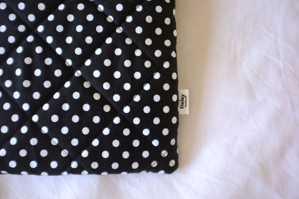 Quilted black polka dot book sleeve