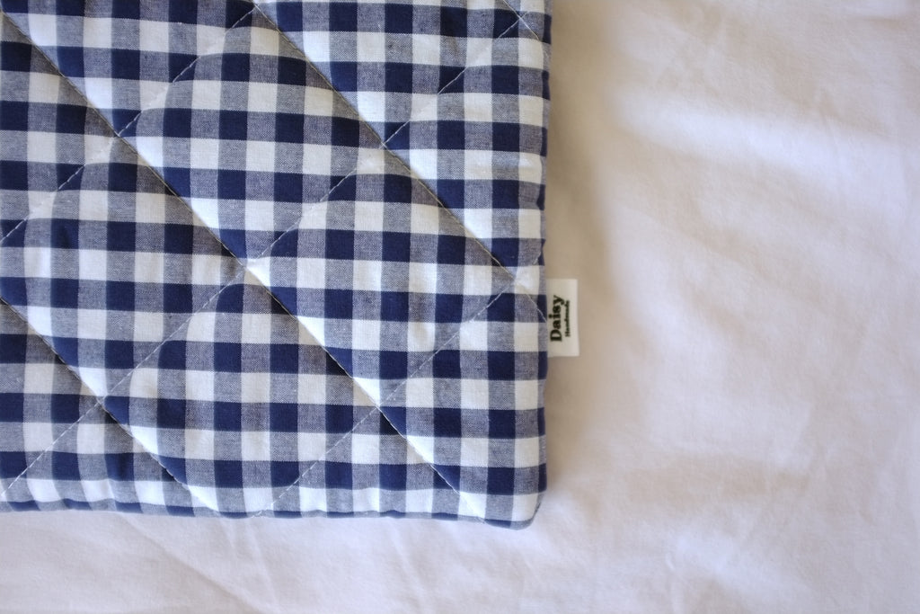 Quilted navy blue gingham book sleeve