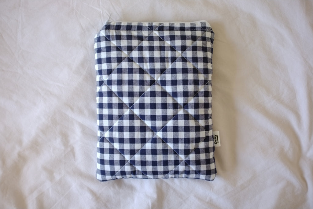 Quilted navy blue gingham book sleeve
