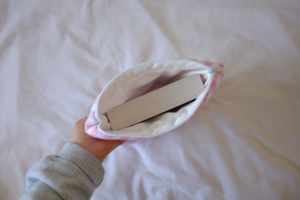 Quilted pink gingham book sleeve