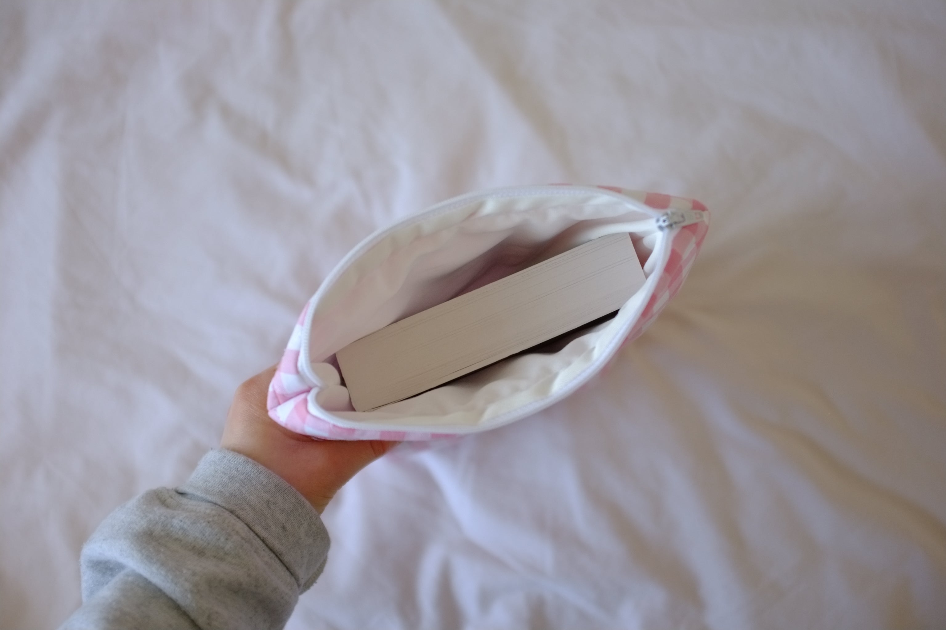 Quilted pink gingham book sleeve