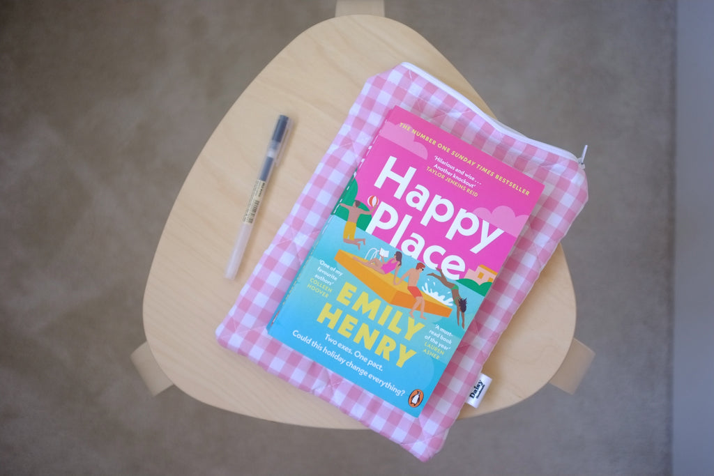 Quilted pink gingham book sleeve