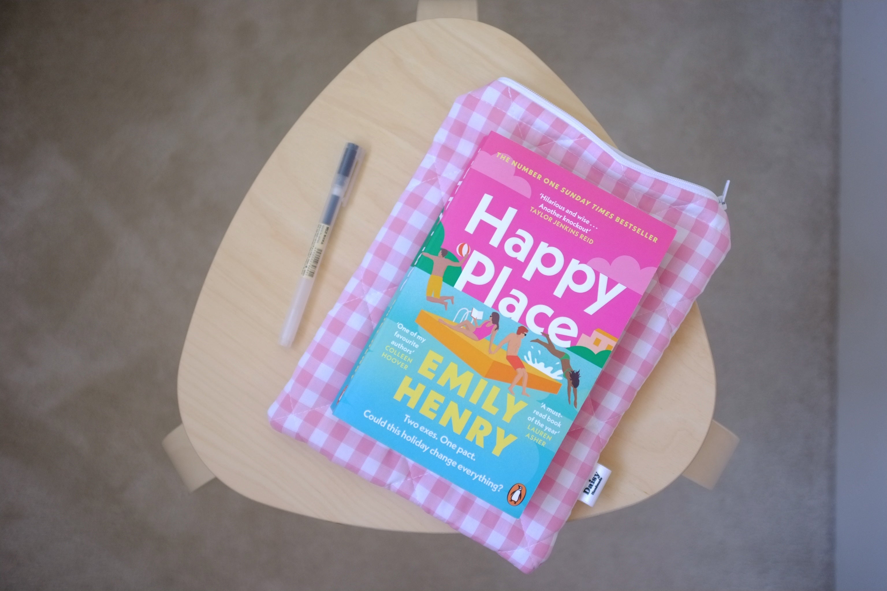 Quilted pink gingham book sleeve
