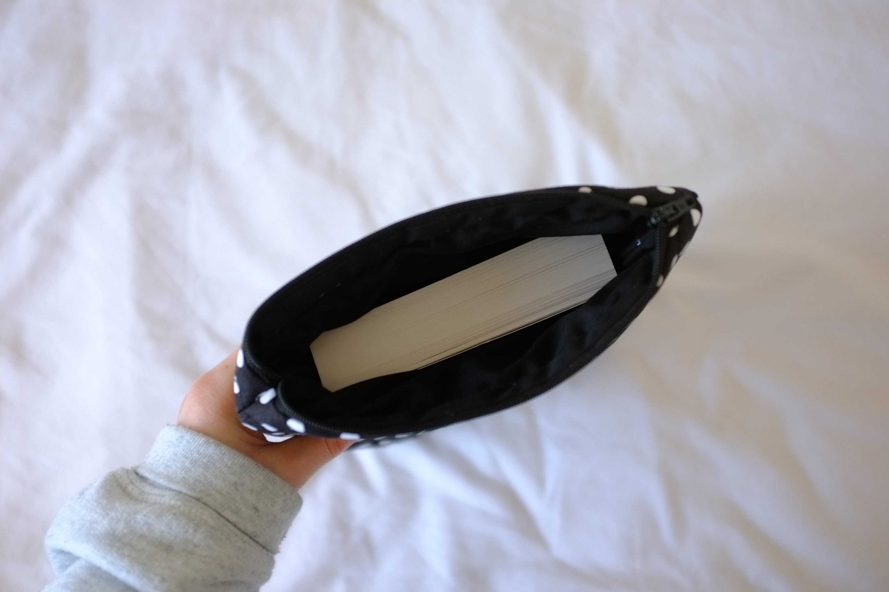 Quilted black polka dot book sleeve