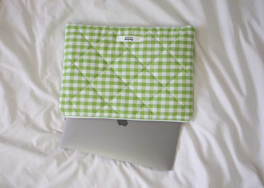 Laptop sleeve lime green gingham