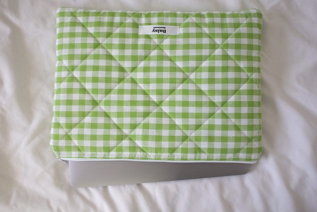 Laptop sleeve lime green gingham