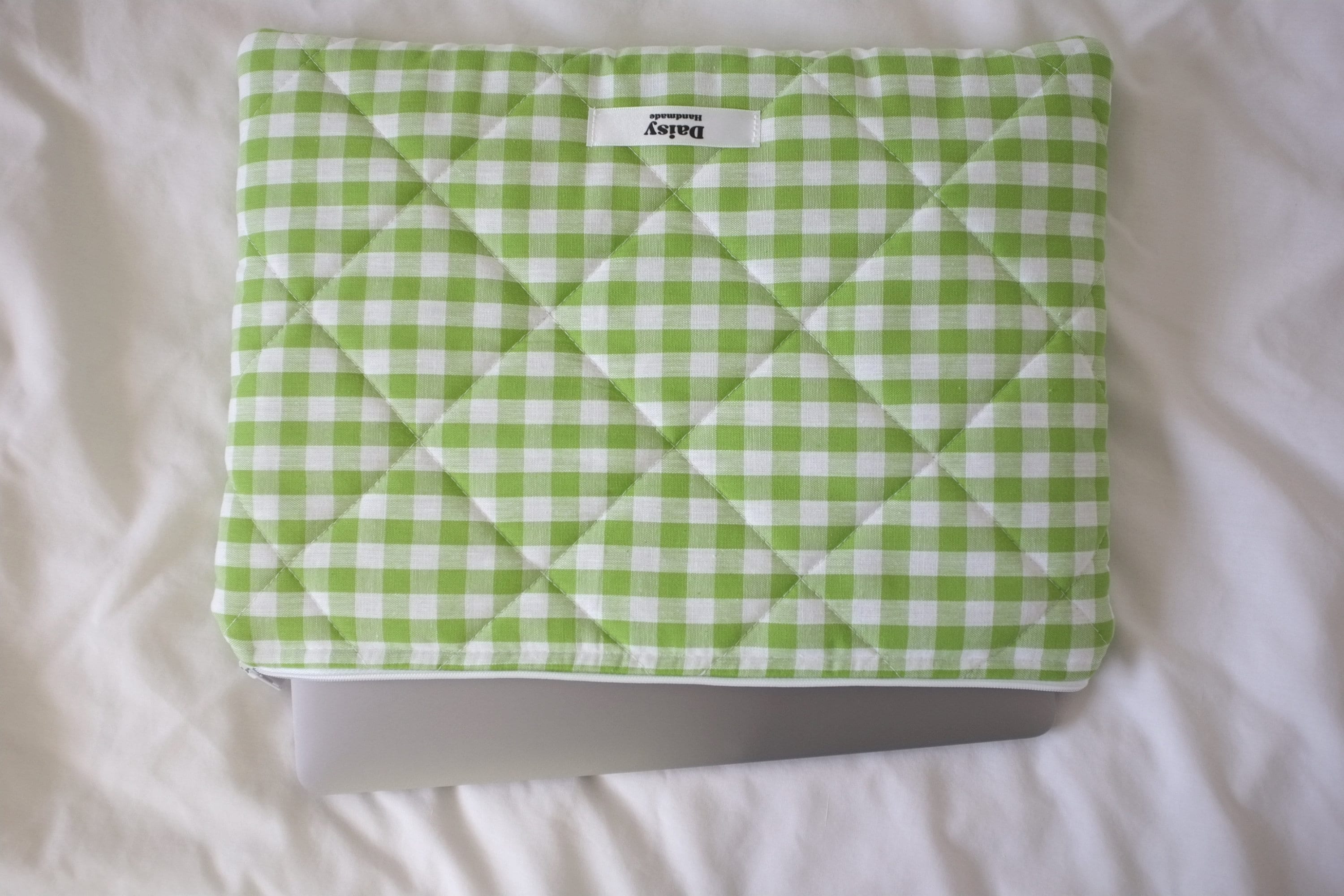 Laptop sleeve lime green gingham