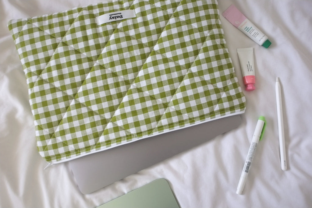 Laptop sleeve olive green gingham