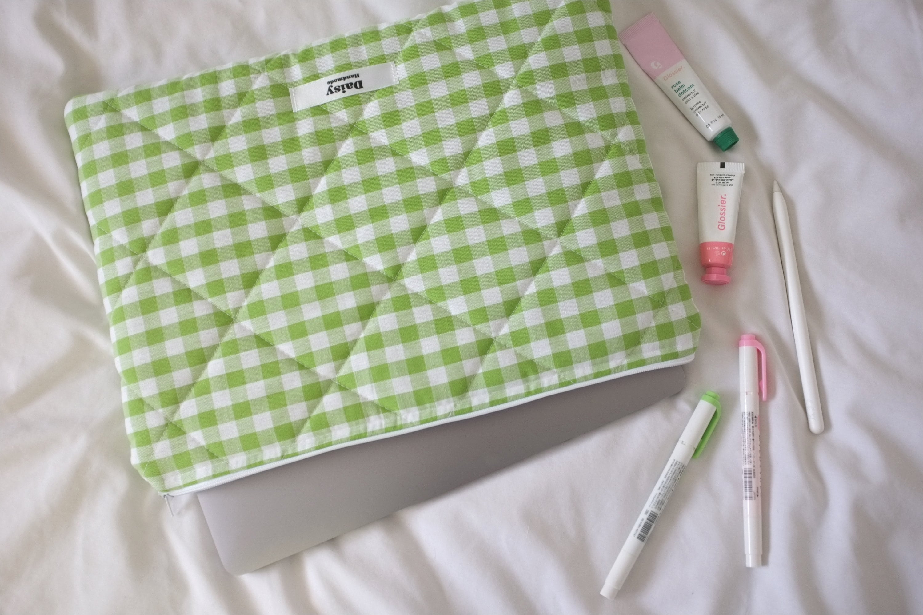 Laptop sleeve lime green gingham