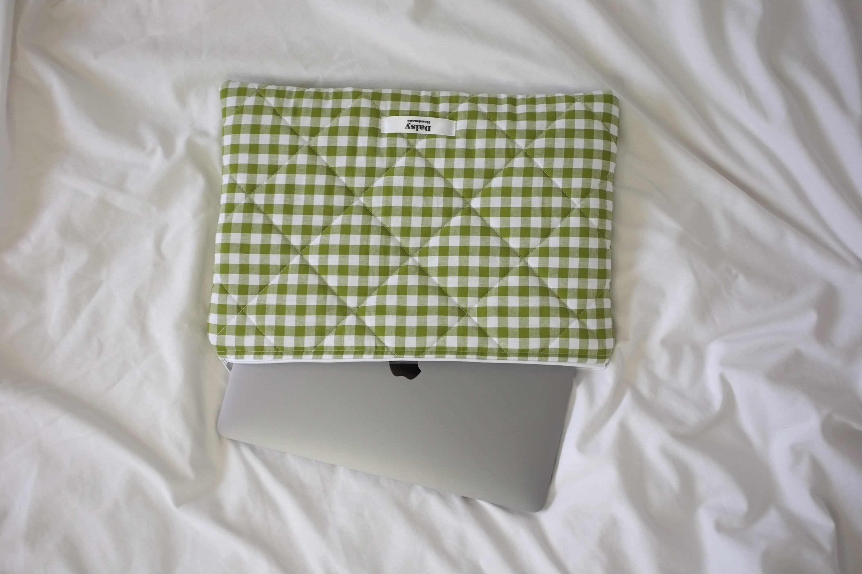 Laptop sleeve olive green gingham