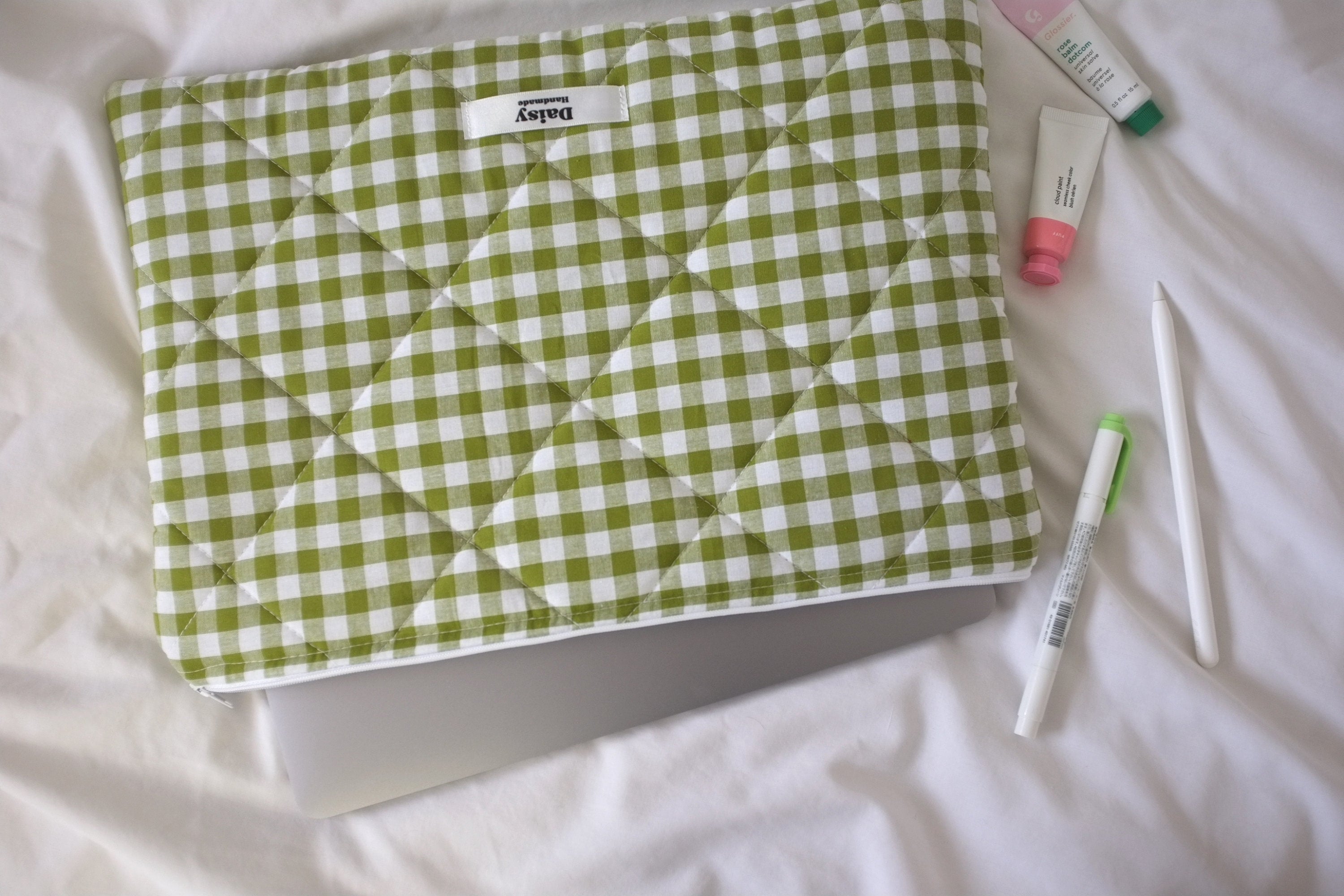 Laptop sleeve olive green gingham