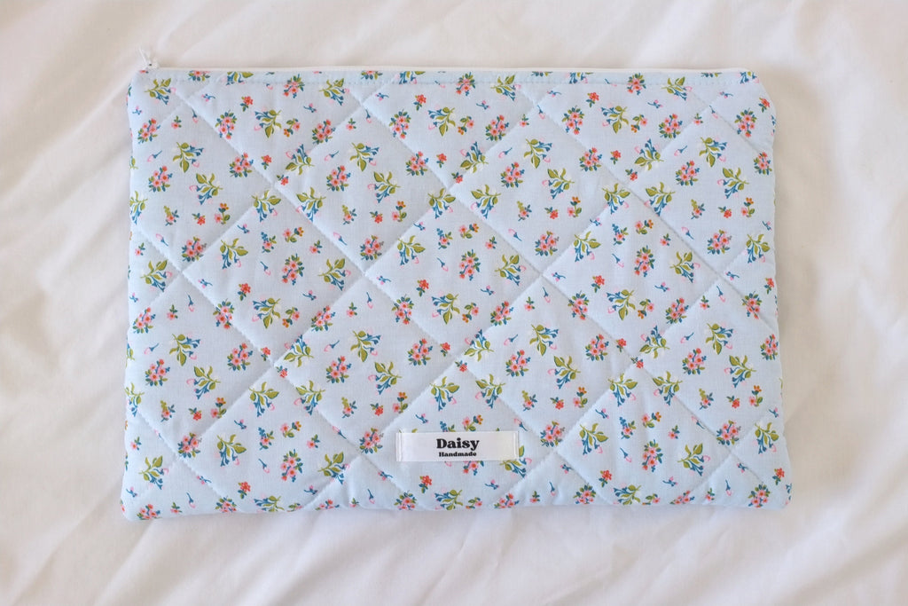 Laptop sleeve blue spring floral