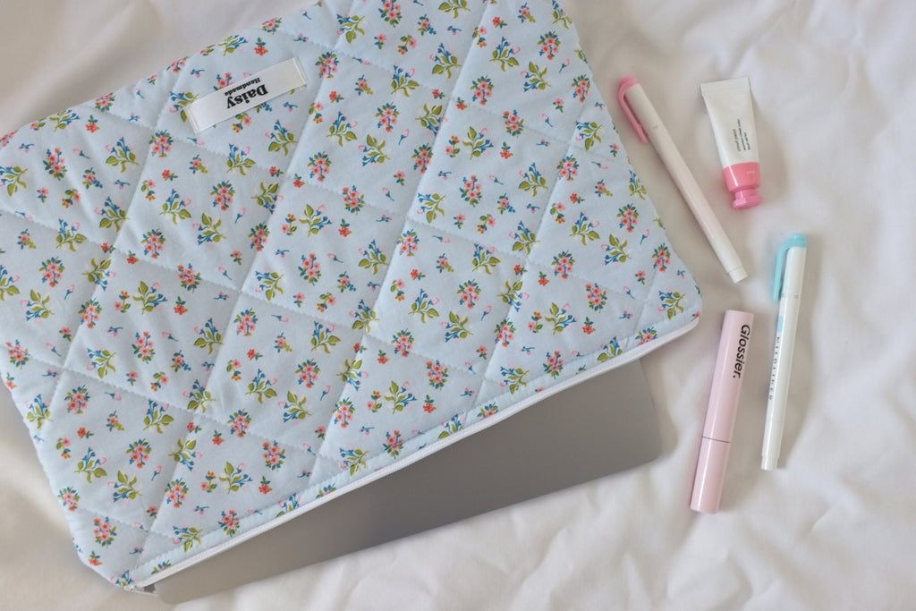 Laptop sleeve blue spring floral
