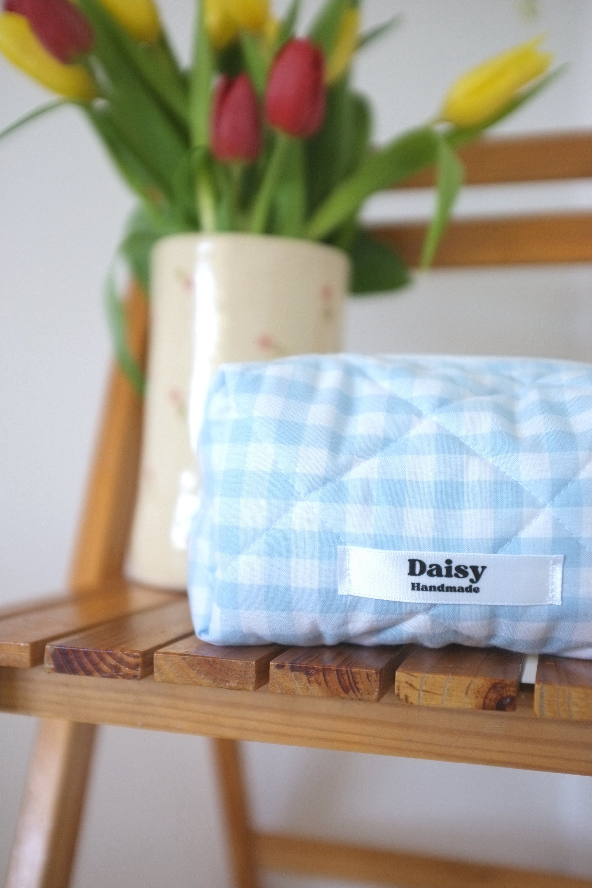 Makeup bag light blue gingham