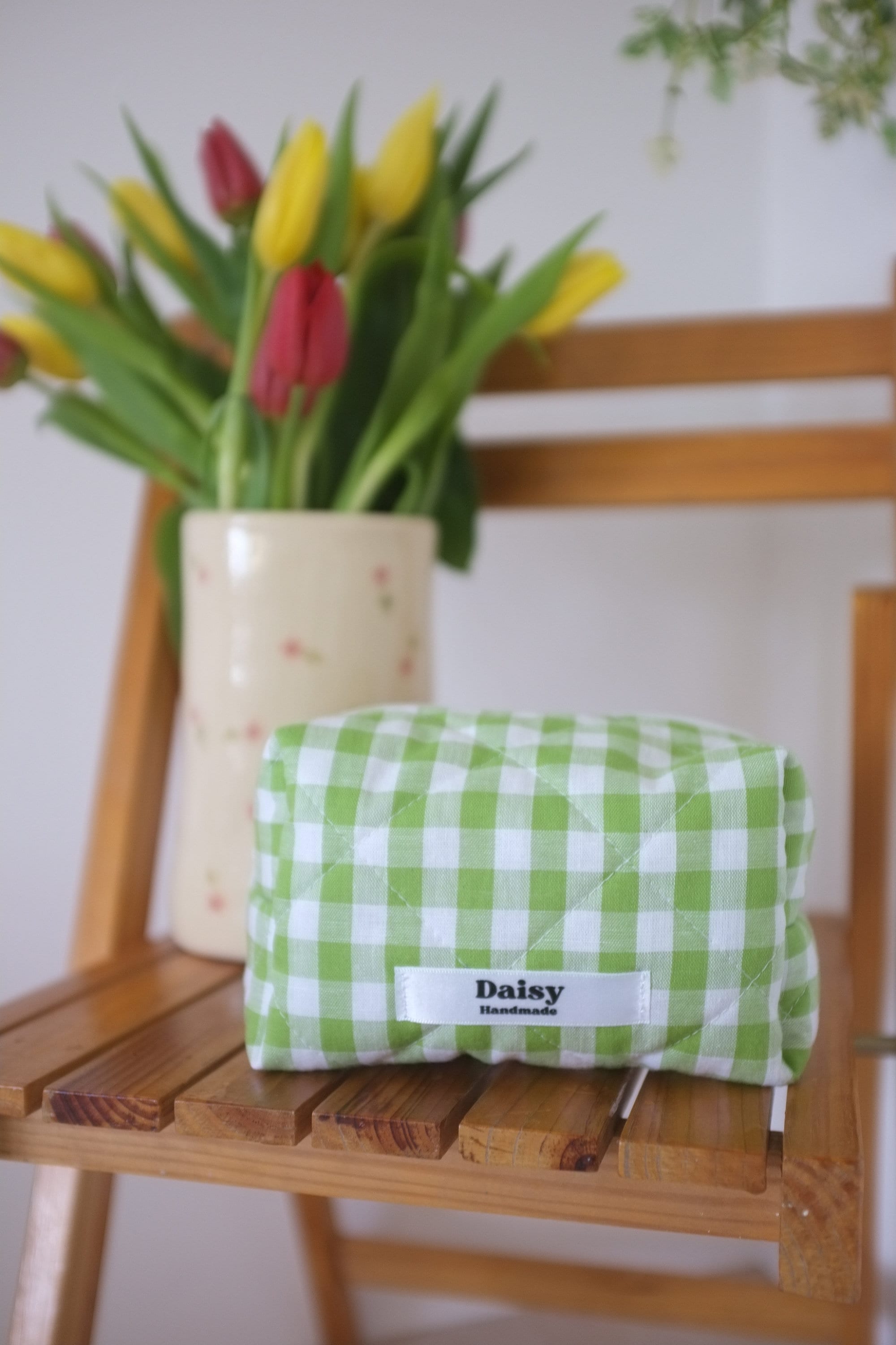 Makeup bag lime green gingham