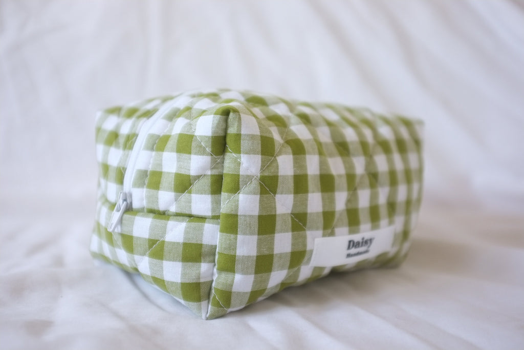 Makeup bag olive green gingham