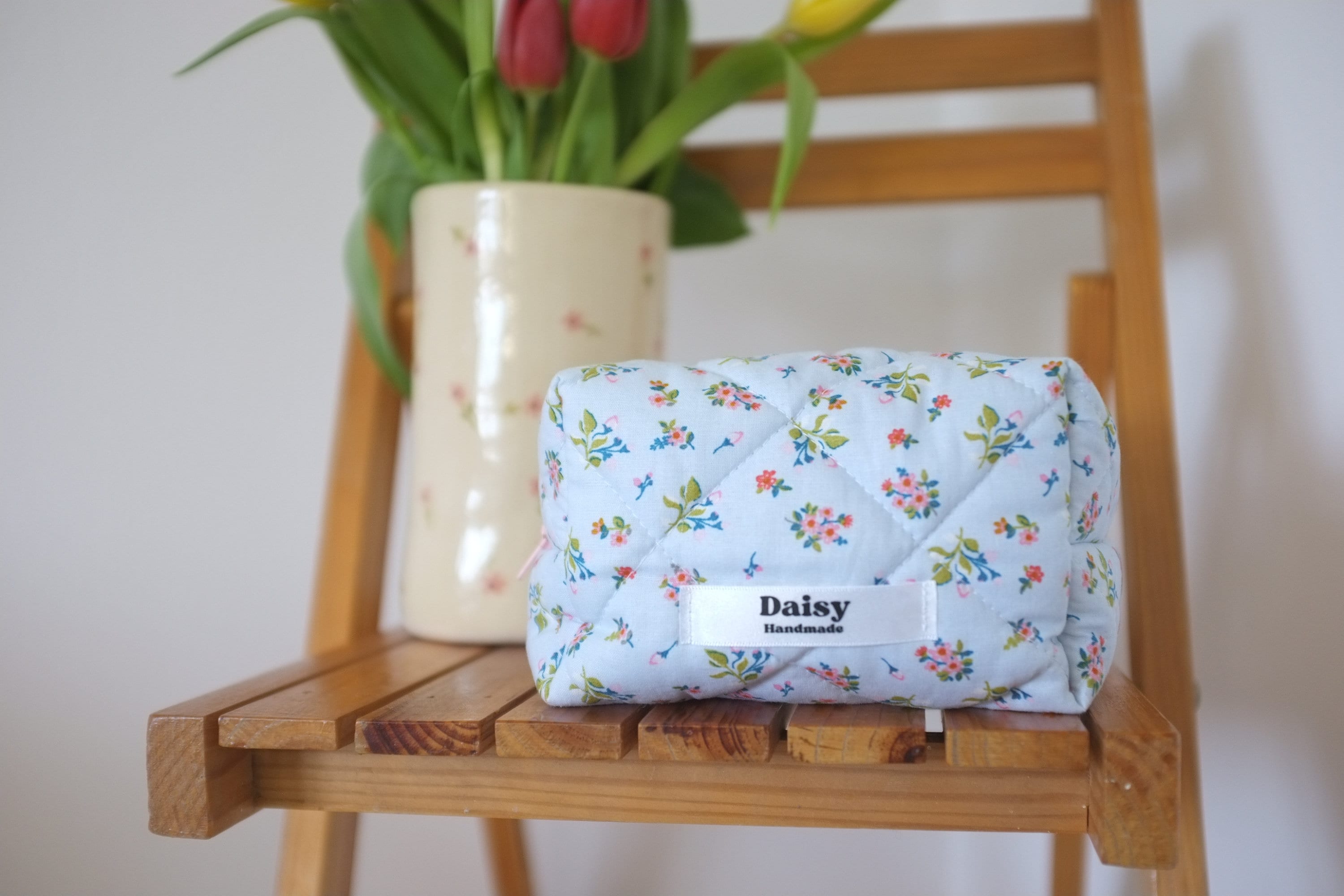Makeup bag blue spring floral