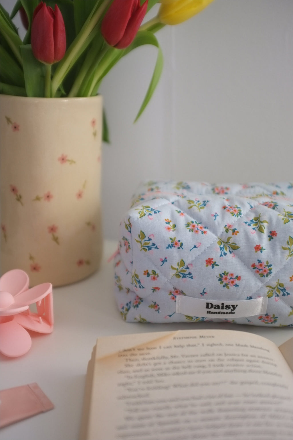 Makeup bag blue spring floral
