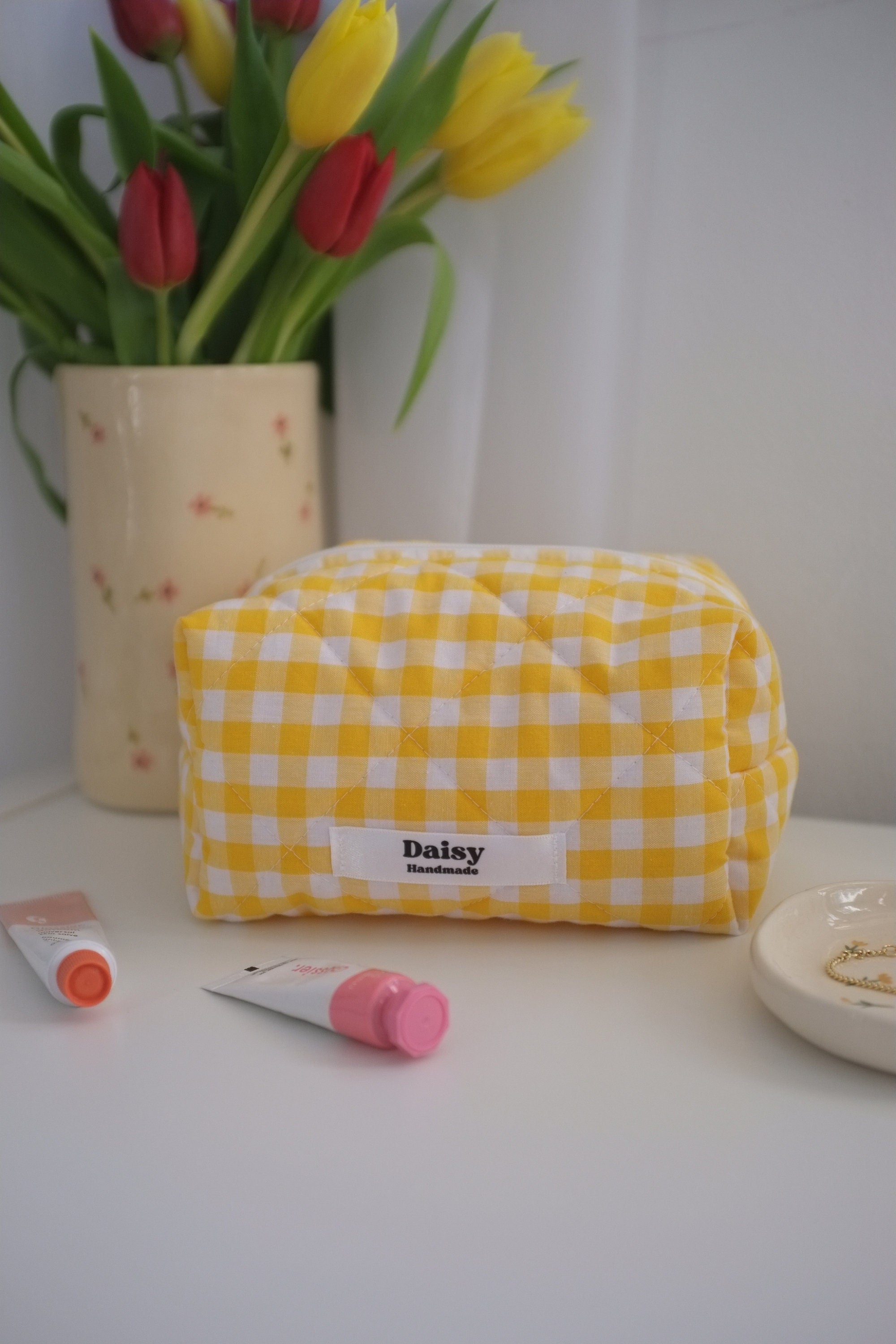 Makeup bag yellow gingham