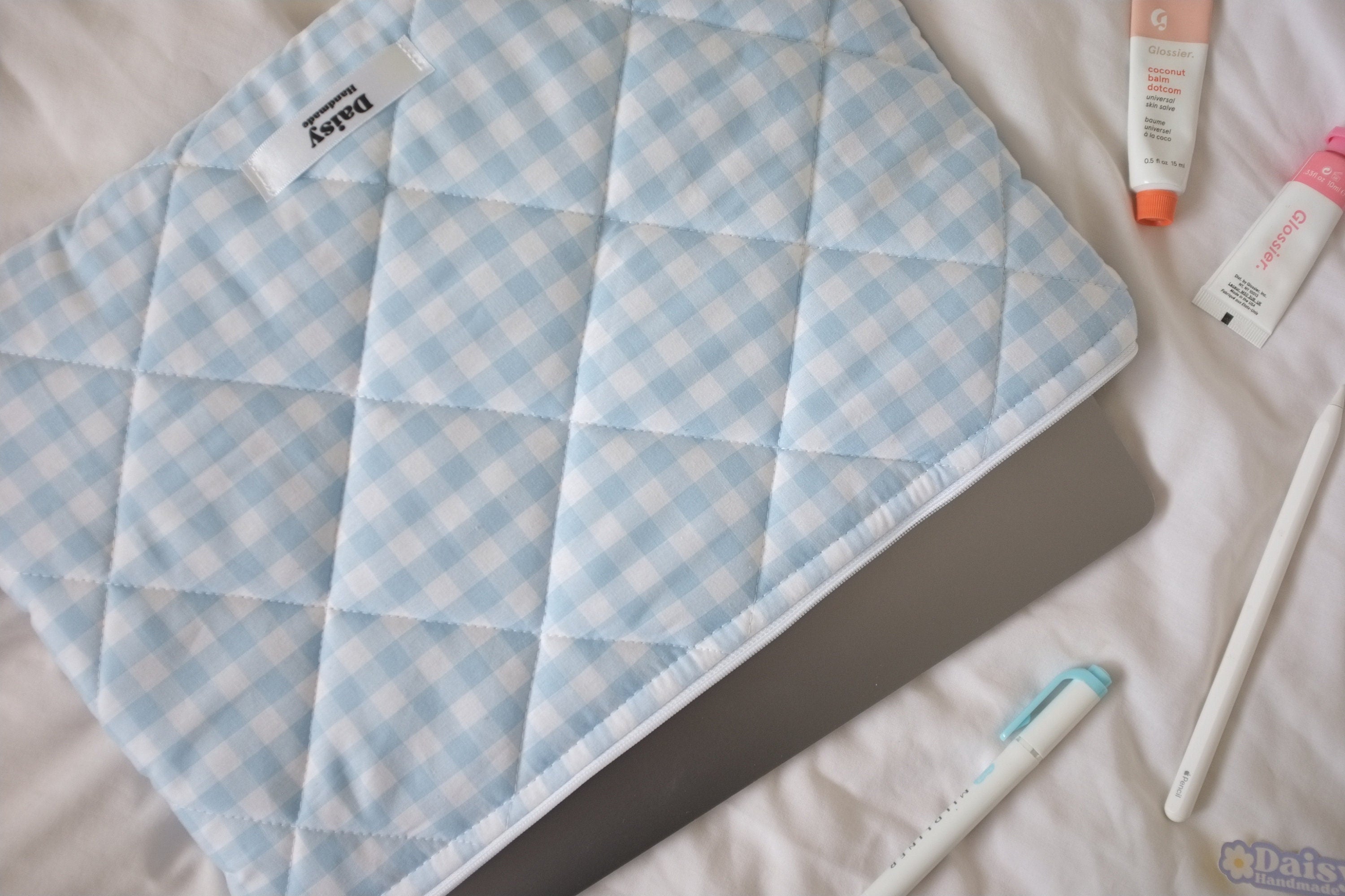 Laptop sleeve light blue gingham