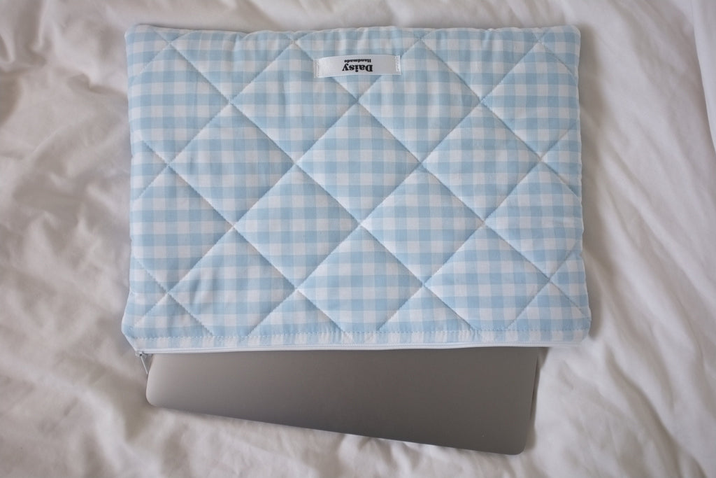 Laptop sleeve light blue gingham