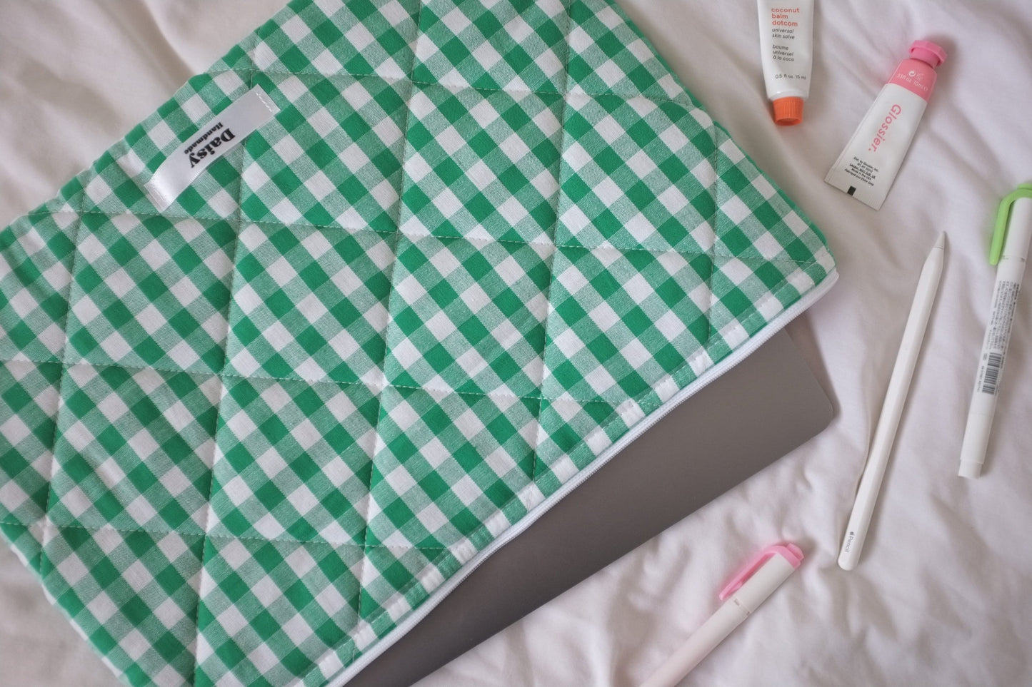 Laptop sleeve emerald green gingham
