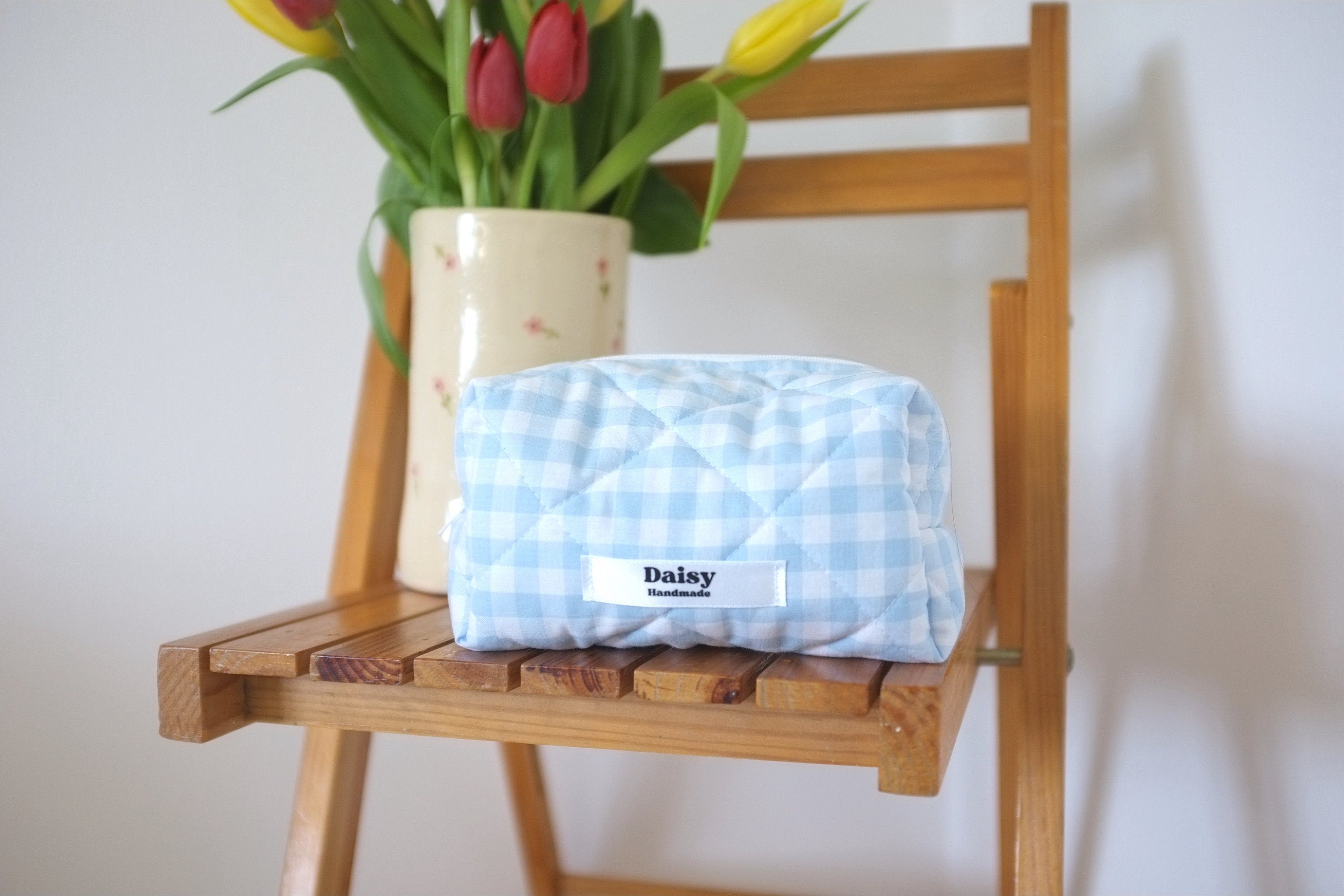 Makeup bag light blue gingham