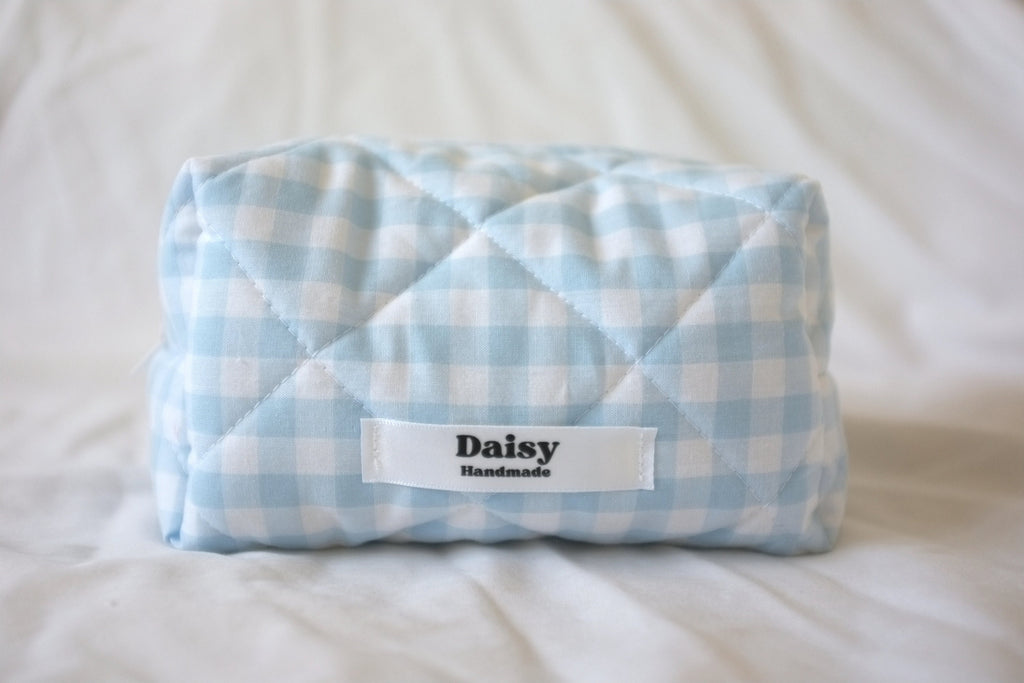 Makeup bag light blue gingham