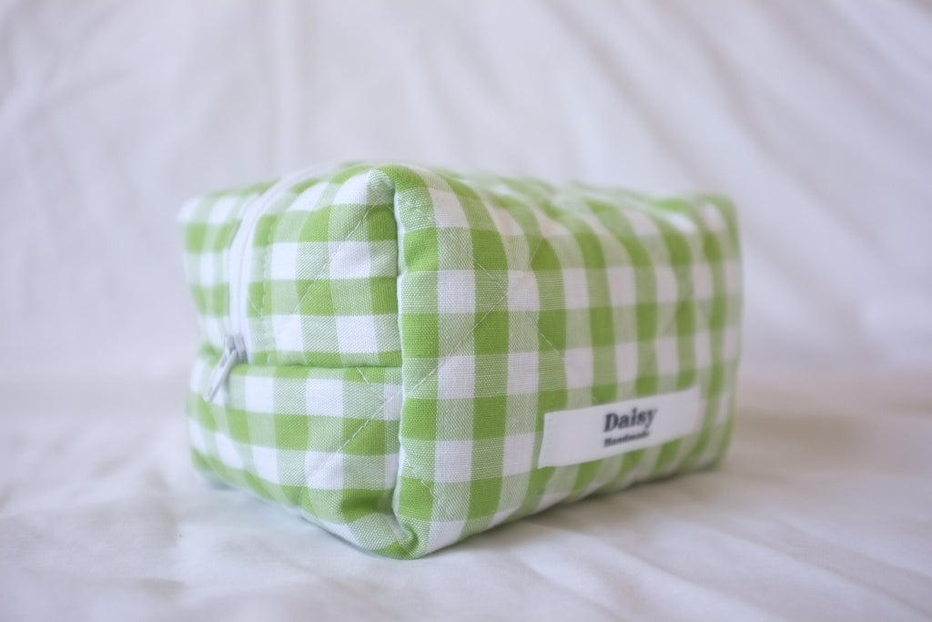 Makeup bag lime green gingham