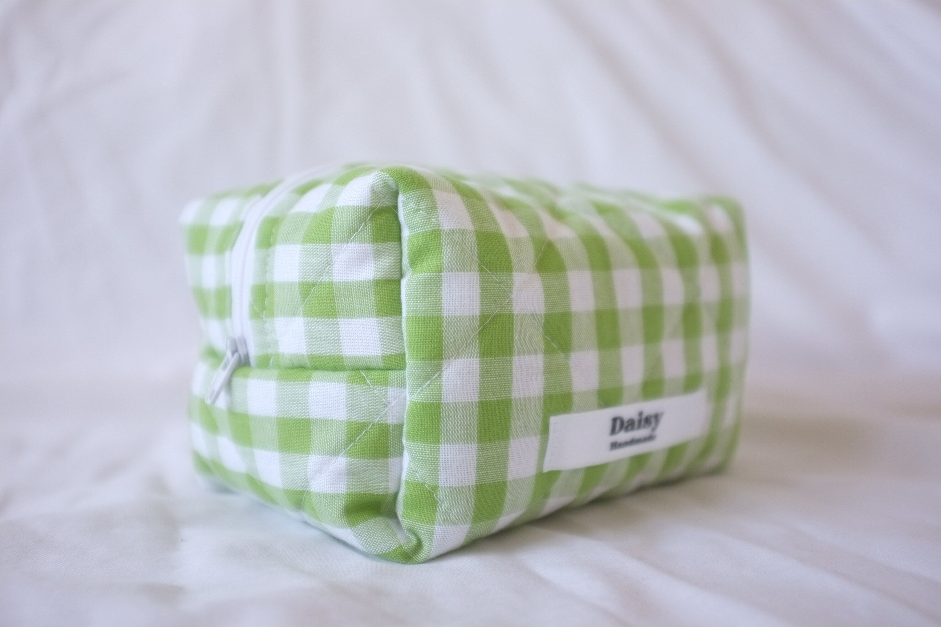 Makeup bag lime green gingham