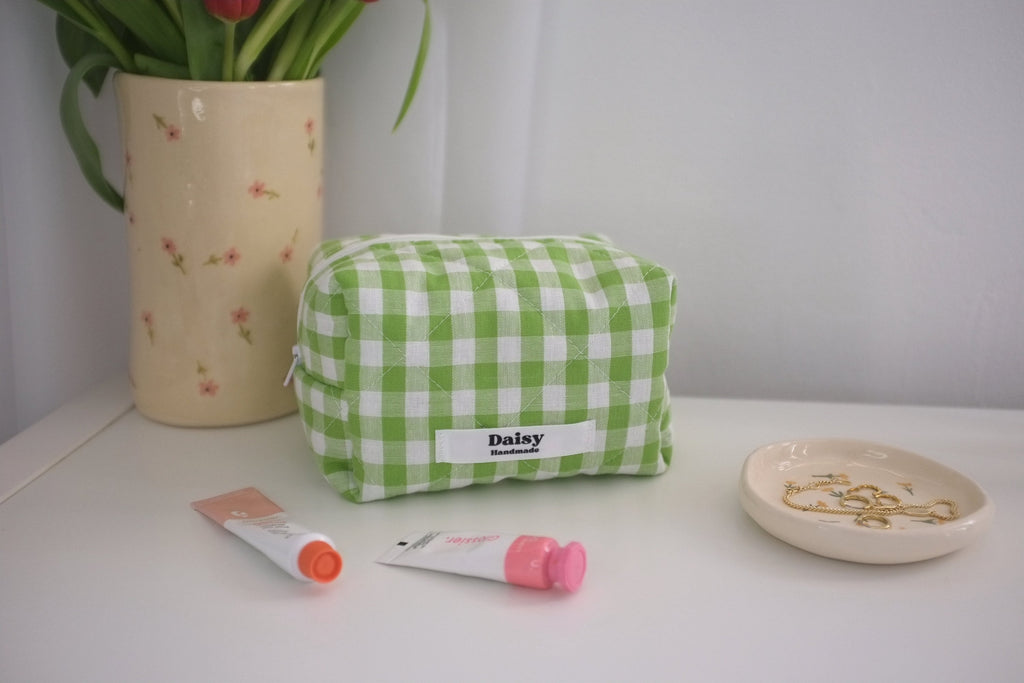Makeup bag lime green gingham