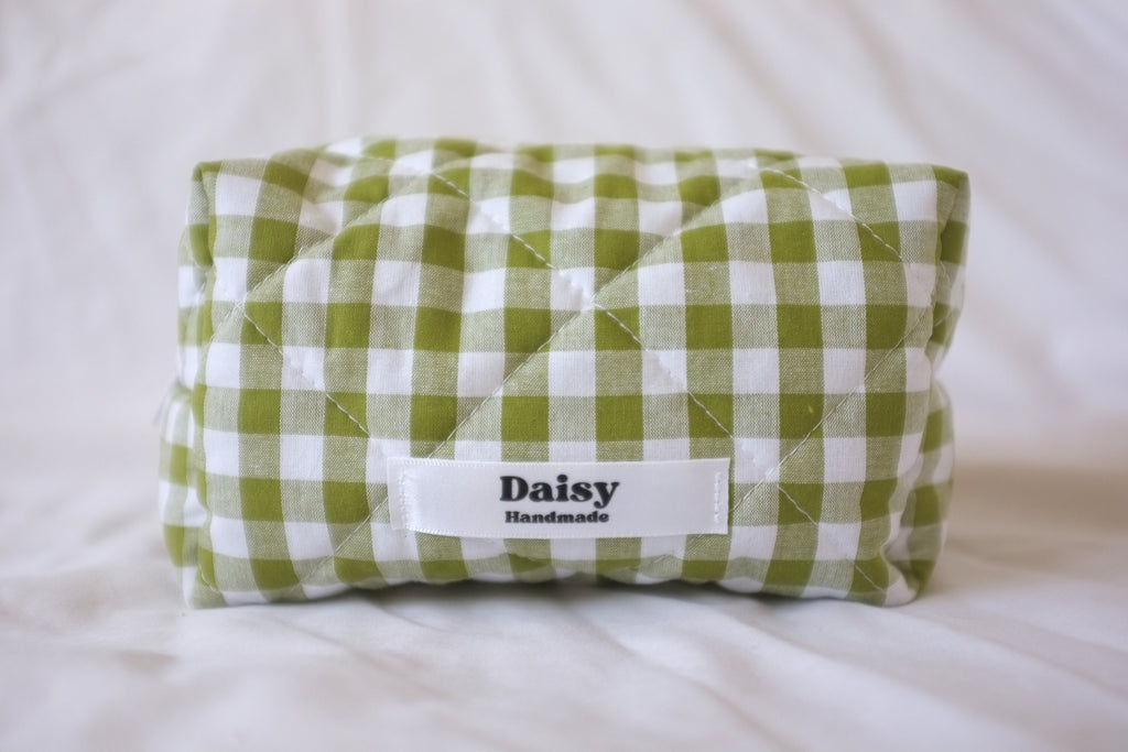 Makeup bag olive green gingham