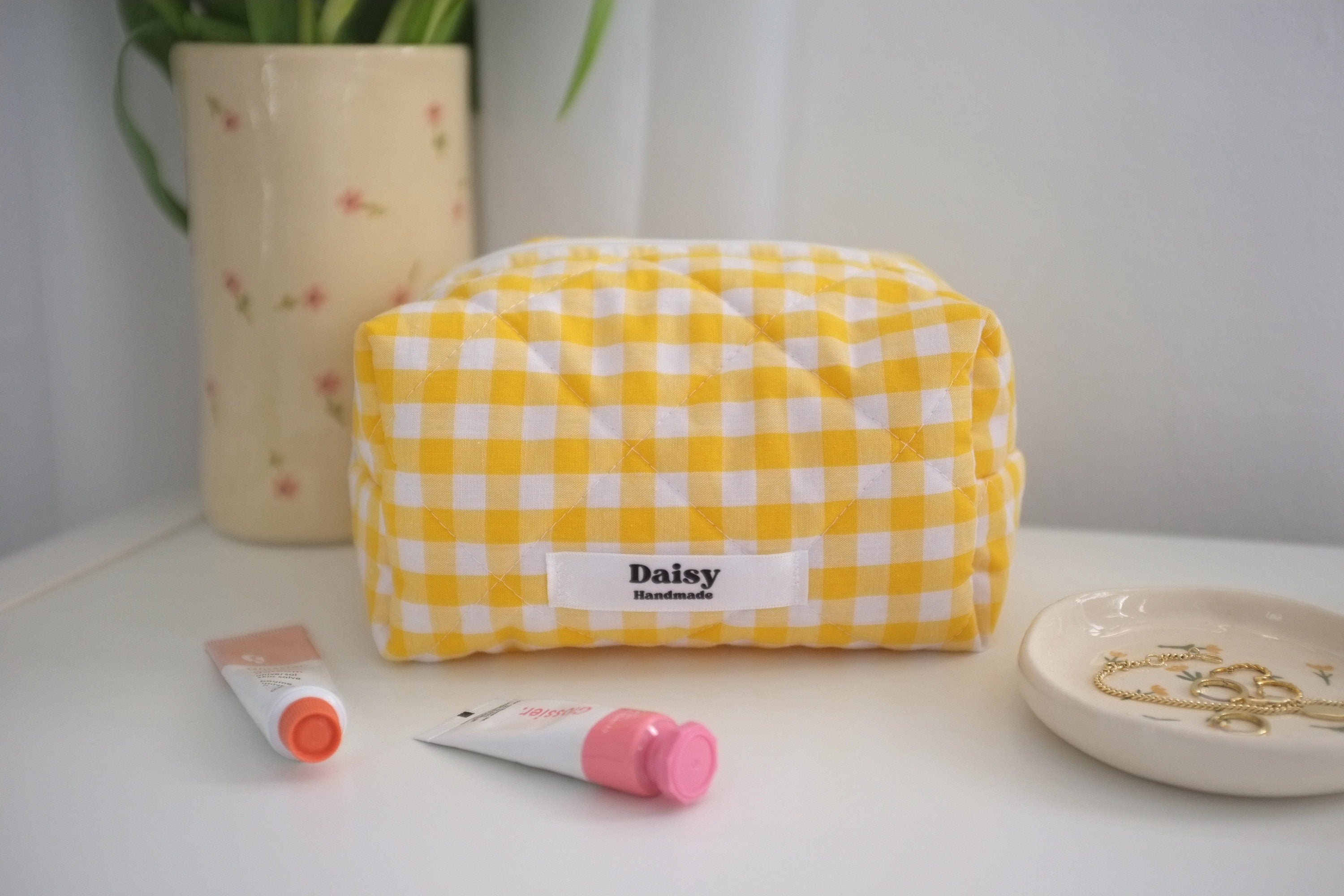 Makeup bag yellow gingham
