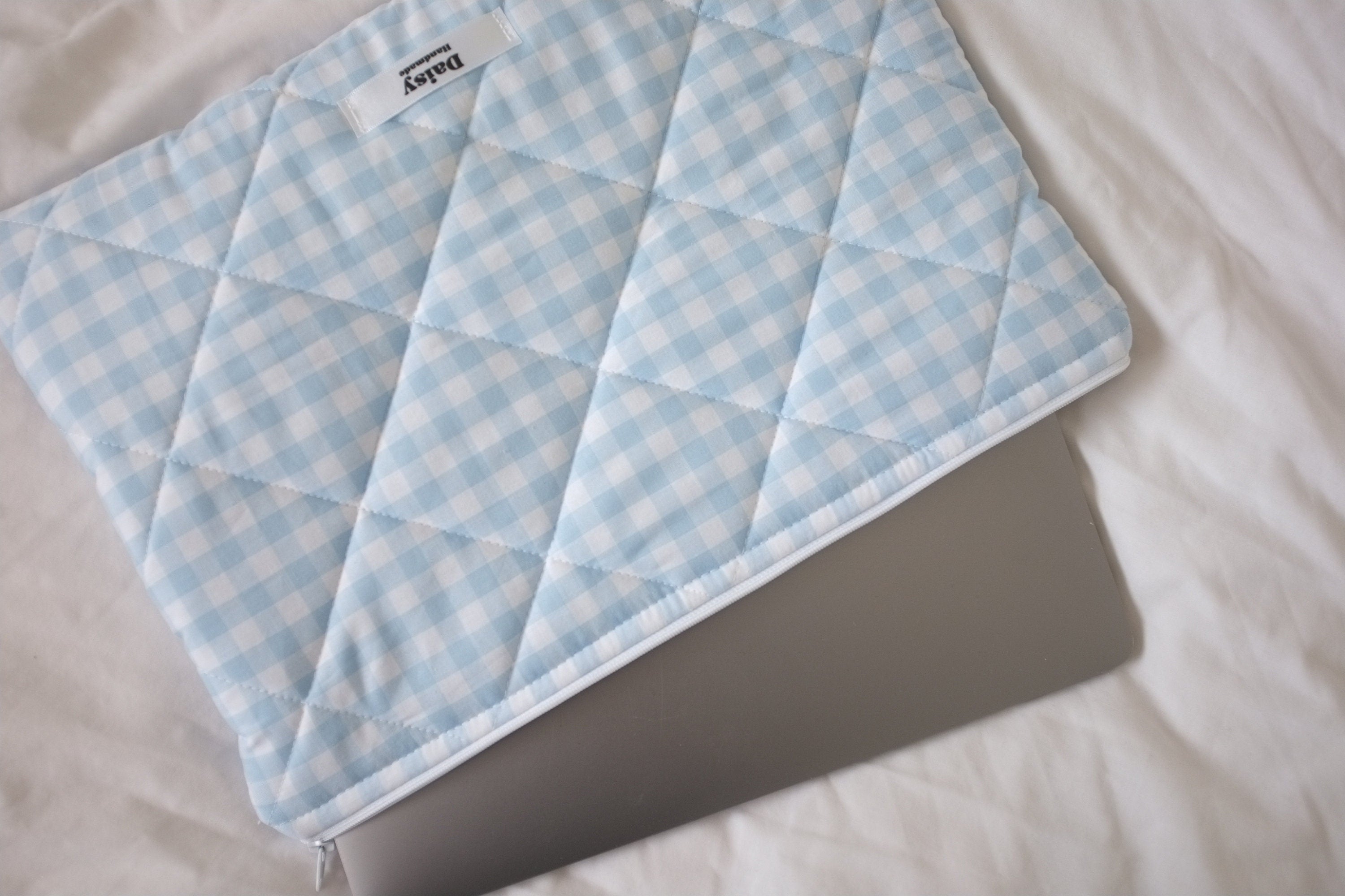 Laptop sleeve light blue gingham