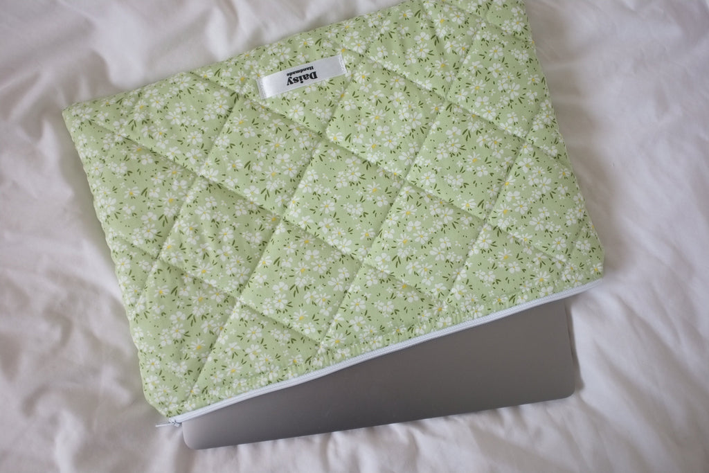 Laptop sleeve green meadow floral