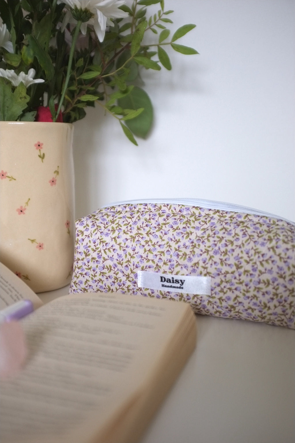 Pencil case purple rose buds