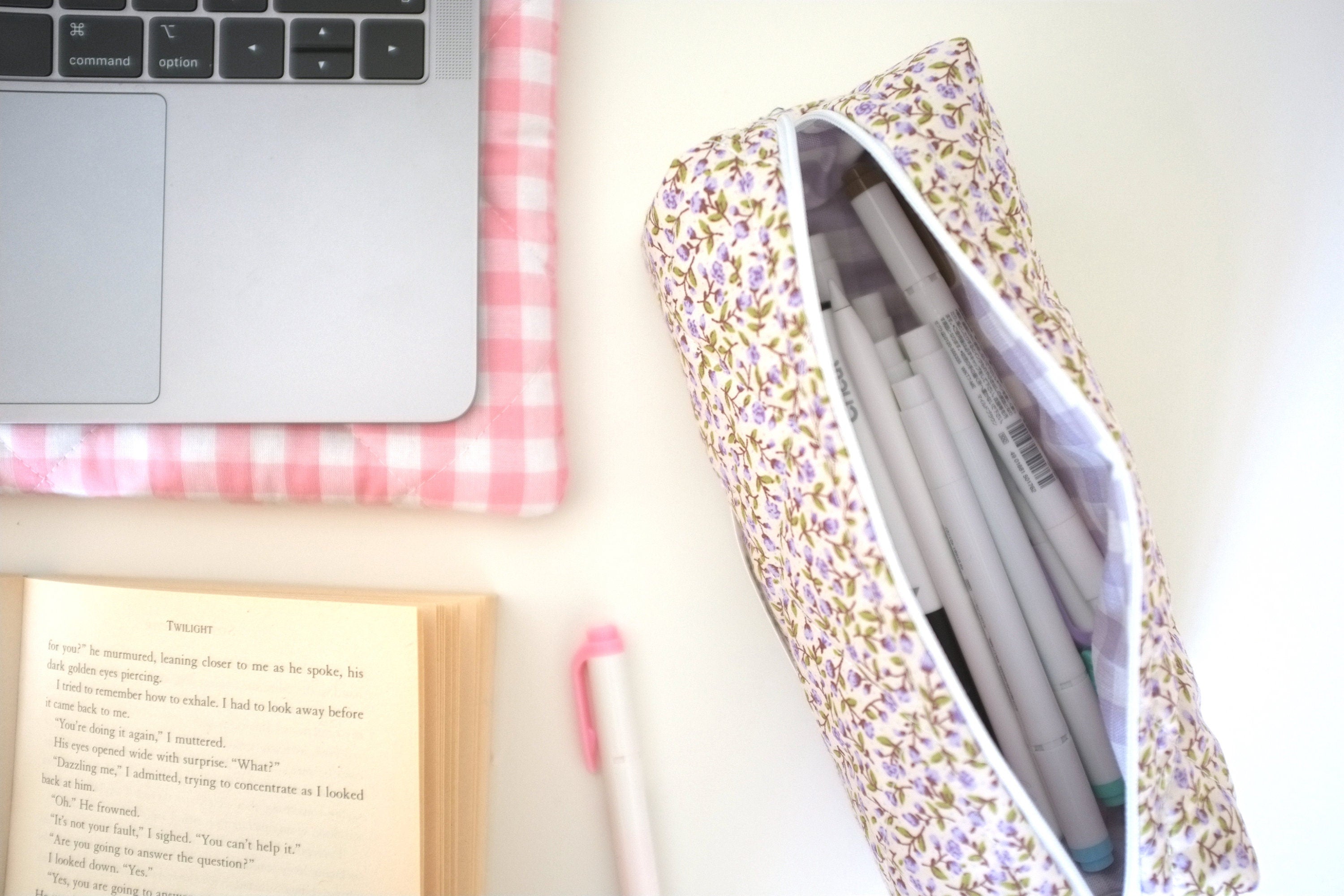 Pencil case purple rose buds