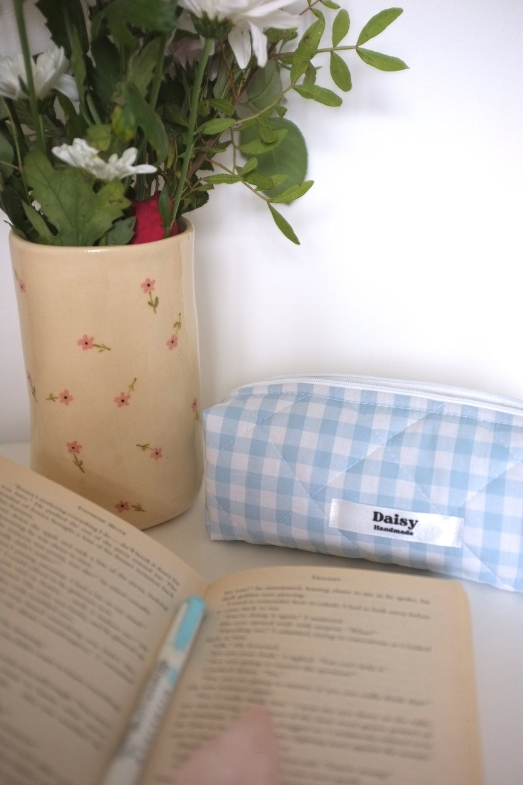 Pencil case light blue gingham
