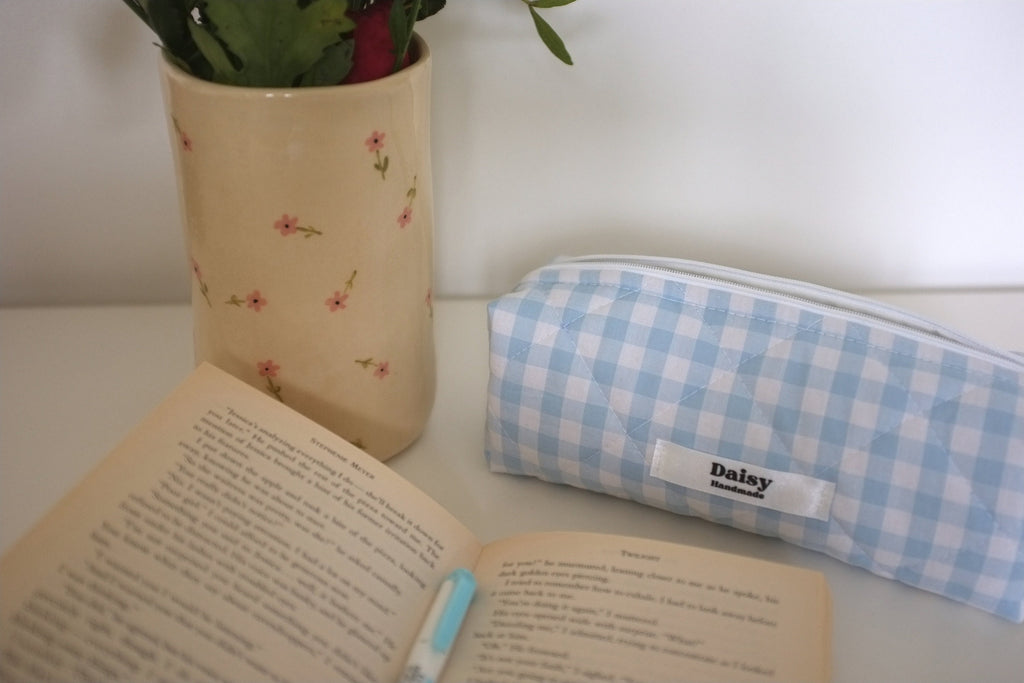 Pencil case light blue gingham