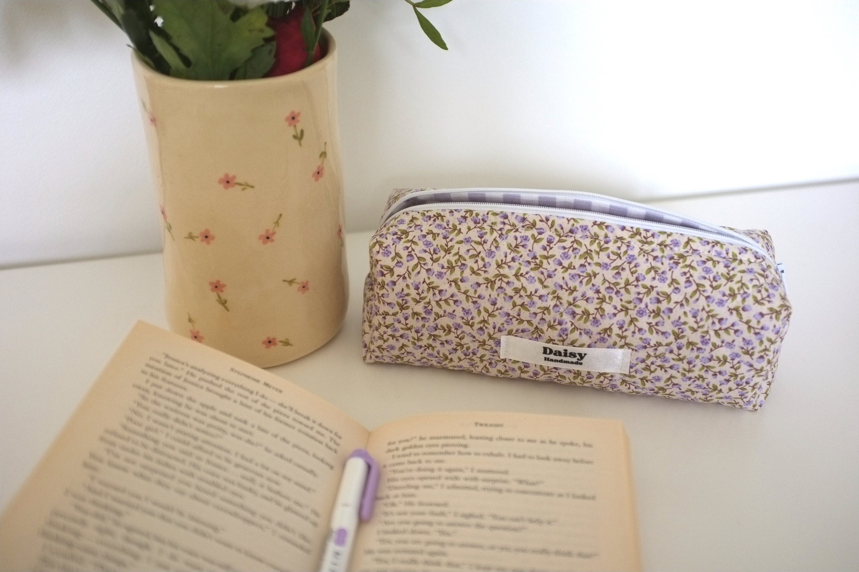 Pencil case purple rose buds