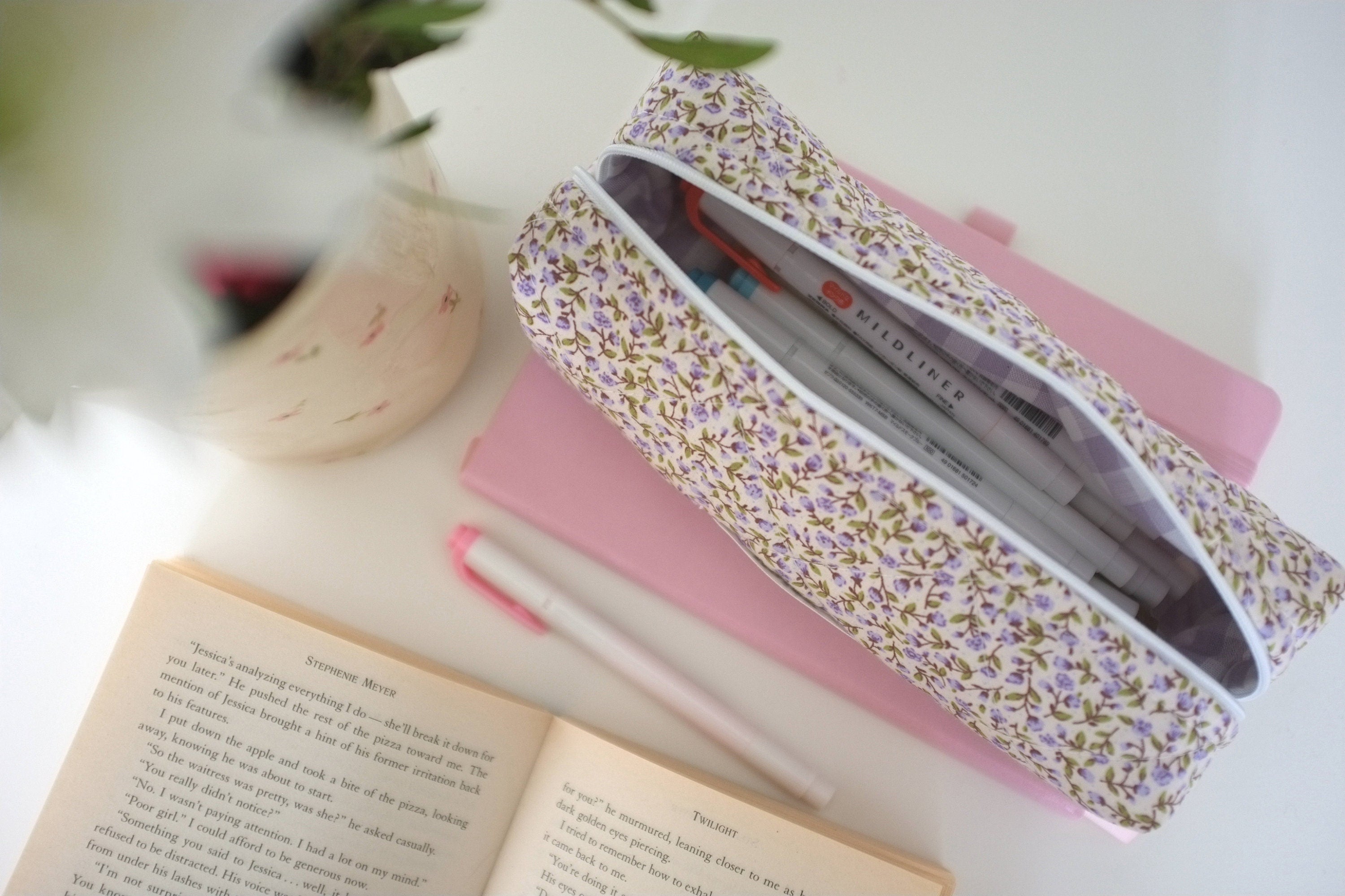 Pencil case purple rose buds