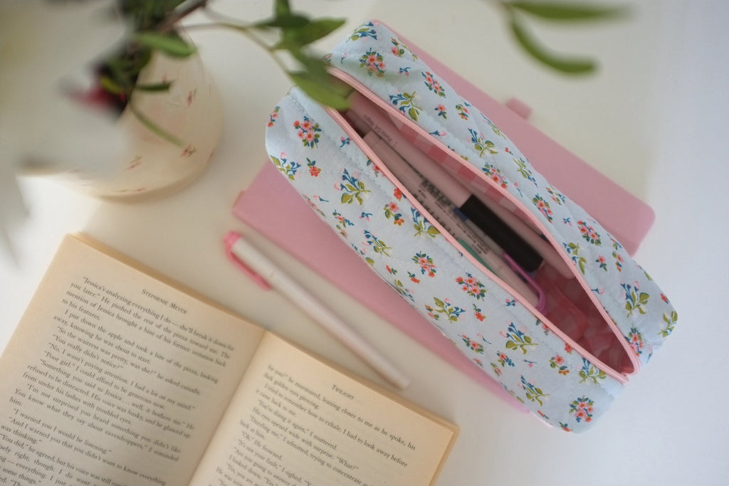 Pencil case blue spring floral