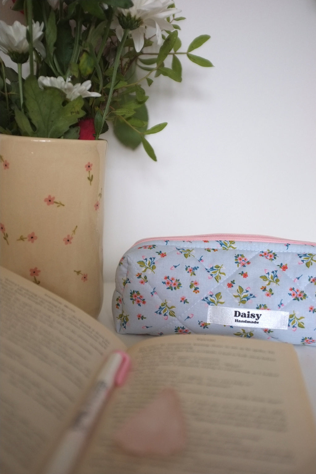 Pencil case blue spring floral