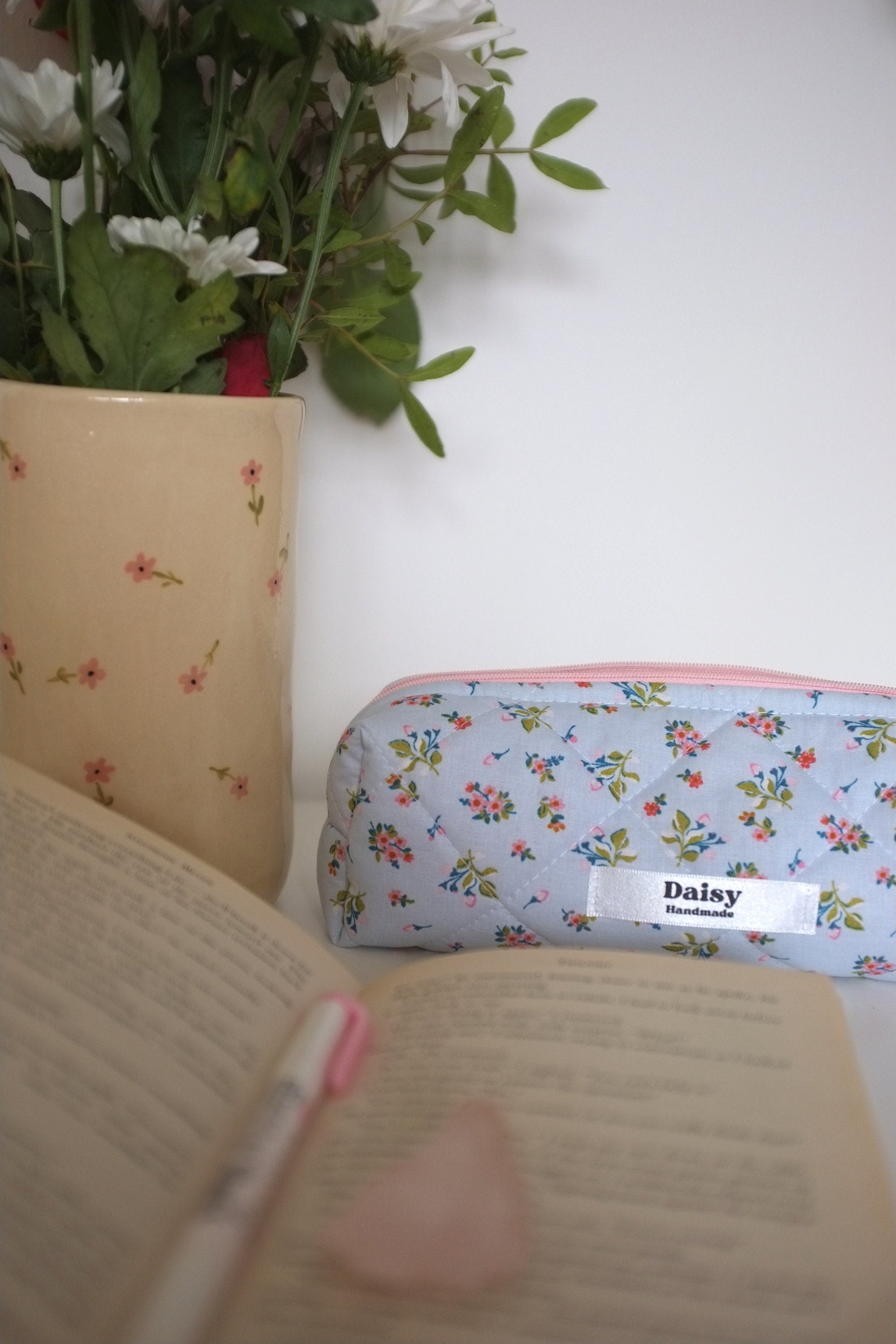 Pencil case blue spring floral